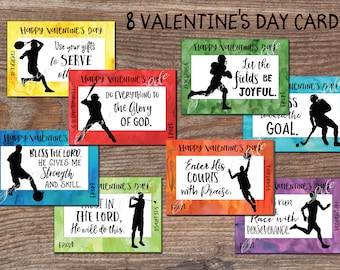Kids Valentine cards with Bible verses. Sports Valentines Day Boys girls Instant download printable. Football baseball basketball soccer kvc