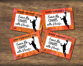 Basketball Kids Valentine cards with Bible verses. Sports Valentines Day boys girls. Instant download printable Christian Scripture tags kvc