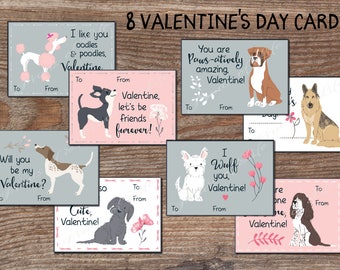 Kinder Valentinskarten für die Schule. Niedliche Valentinstagsanhänger für Jungen, Mädchen. Sofortiger Download zum Ausdrucken. Valentinskinder. Welpenkarten. kvc