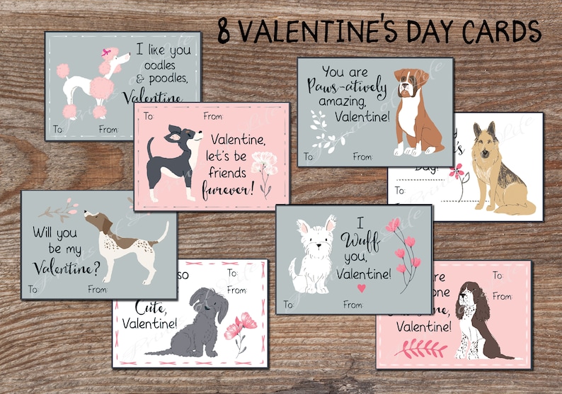 Kids Valentine Cards For School Cute Dog Valentines Day Tags Etsy