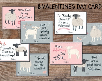 Kids Valentine cards for school. Cute sheep Valentines Day tags for boys, girls. Instant download. Printable Valentine. Valentines kids. kvc
