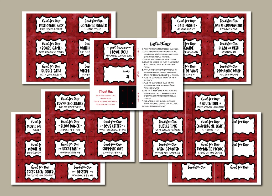 Romantic Coupon Book. Printable Gift Idea Instant Download. - Etsy