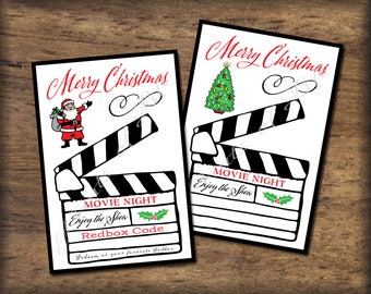 Printable Christmas Redbox code gift card. Instant download digital PDF print. Movie night coupon. Thank you. Teacher appreciation. Holiday.