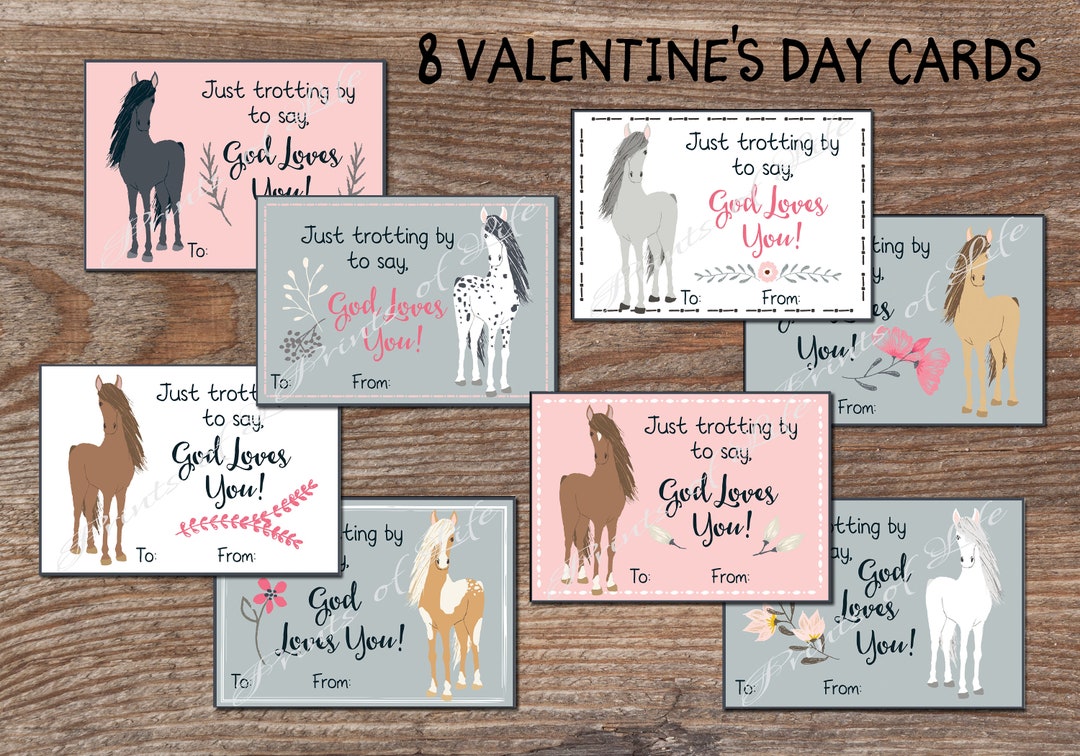 Christian Valentine Cards for School. Kids Valentines Day Horse Tags ...
