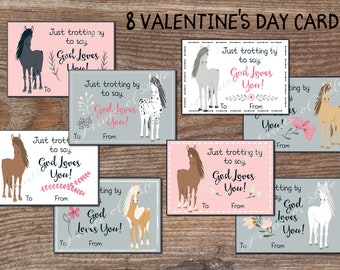 Christliche Valentinskarten für die Schule. Kinder Valentinstag Pferd Tags. Sofortiger download druckbare DIY Valentinstag. Niedliche Pferde, Pony. kvc