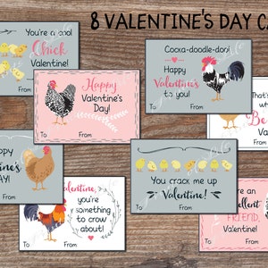 Cartes de Saint-Valentin au poulet pour l'école. Étiquettes pour enfants Saint-Valentin pour garçons et filles. Téléchargement instantané. Imprimable Saint-Valentin. Coq Poussin Poule. kvc