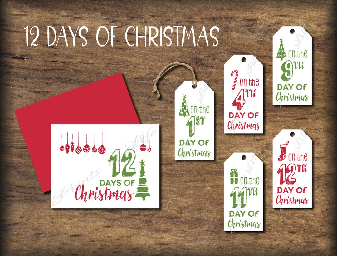12 Days of Christmas Gift Tags & Card. Instant Download Printable ...