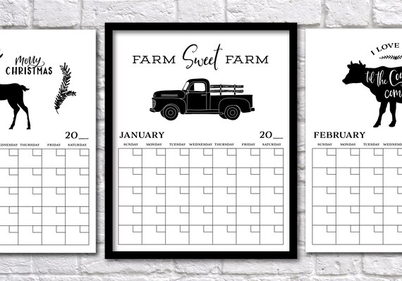 Farmhouse Monthly Perpetual Calendar. Instant Digital Download | Etsy