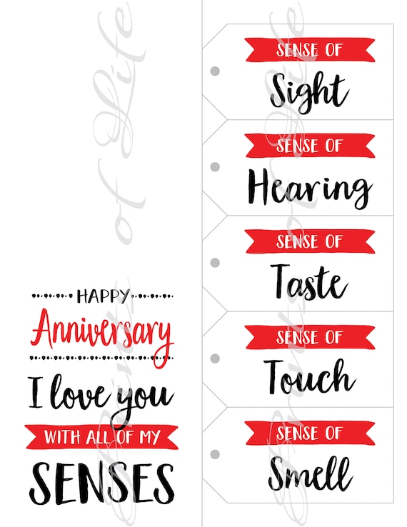 5 Senses Gift Tags & Anniversary Card. Instant Download Printable. Five  Senses Gift for Him Her Husband Wife. Date Night Idea Cards. 