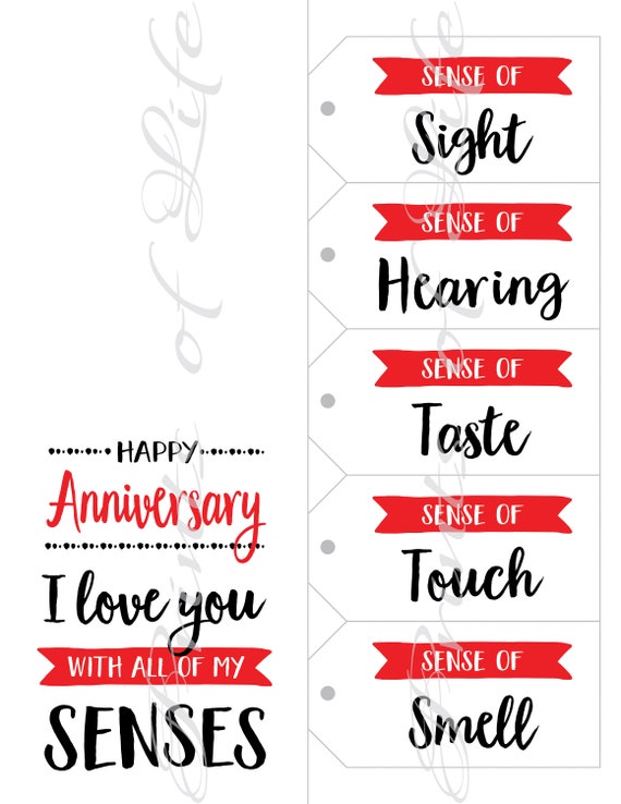 5 Senses Gift Tags & Card. Instant Download Printable. Five Senses