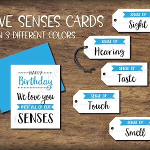Étiquettes-cadeaux et carte d'anniversaire 5 Senses. Téléchargement instantané imprimable. Cadeau Five Senses pour enfant parent ami parent fils fille enfants.
