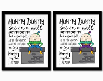 Nursery rhyme print. Humpty Dumpty sat on a wall. Instant download printable. Kids room. Play room. Boy Girl. Wall art. Home decor.