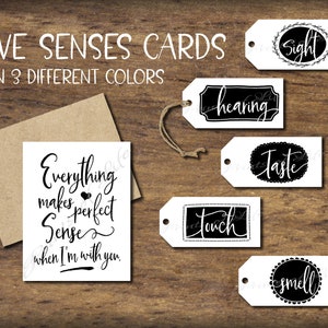 Five Senses Gift Tags & Card. 5 senses Birthday. Instant download printable. DIY Christmas gift for him her husband wife. Valentine's love.
