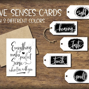 Étiquettes-cadeaux et carte Five Senses. Anniversaire des 5 sens. Téléchargement instantané imprimable. Cadeau de Noël bricolage pour lui sa femme mari. L'amour de la Saint-Valentin.