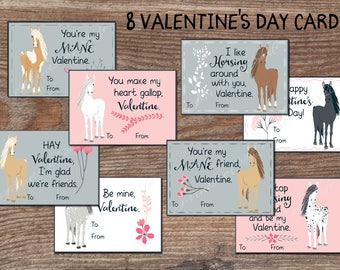 Kinder Valentinstag Karten für die Schule. Niedliche Pferde Valentinstag Tags für Jungen, Mädchen. Sofortiger Download. Druckbare Valentinstag. Valentinstag Kinder. kvc