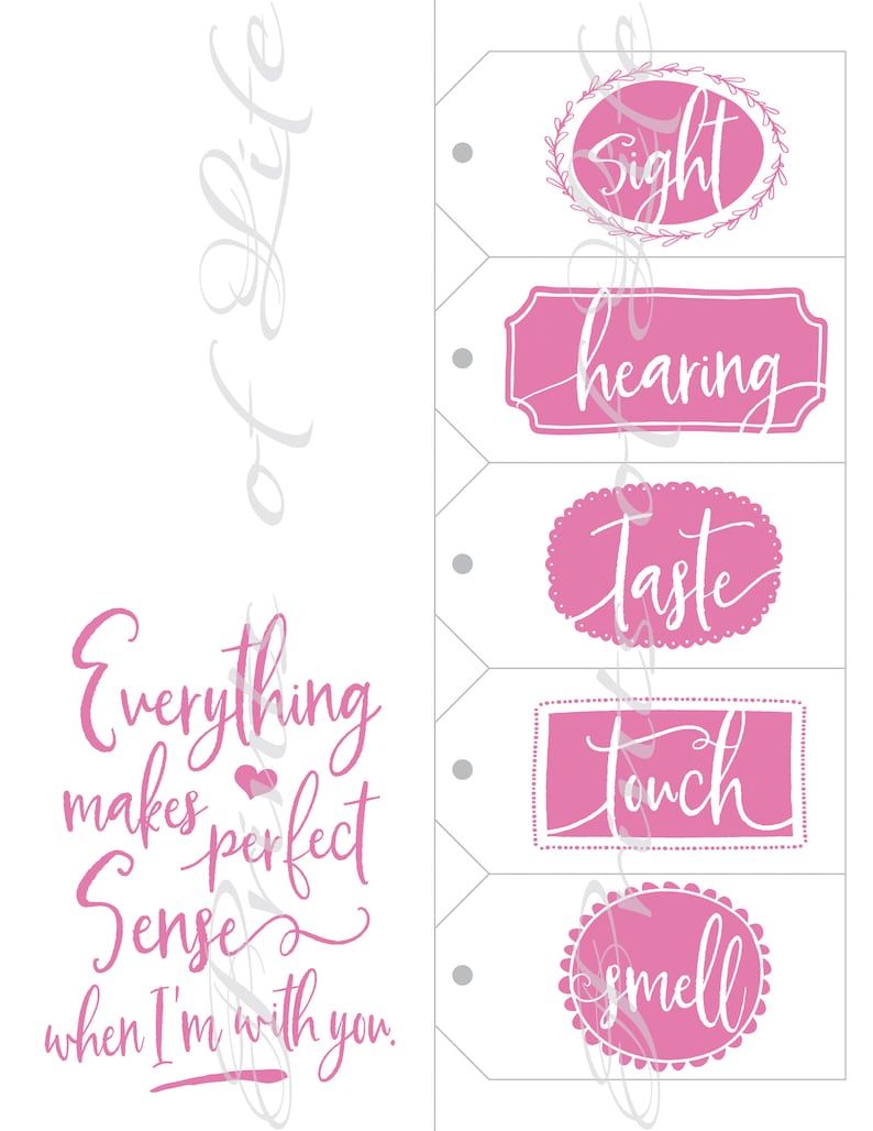 Instant download printable 5 senses Birthday Valentine/'s love. DIY Christmas gift for him her husband wife Five Senses Gift Tags /& Card