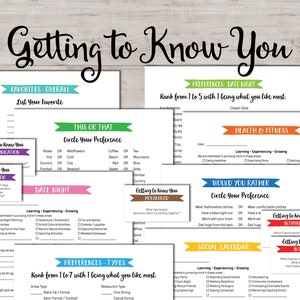 Kennenlernen. Sofortiger Download zum Ausdrucken. Date Night Idee Karten. Paare Spielbögen. Liebesziele Arbeitsblätter. Gesprächskarten.