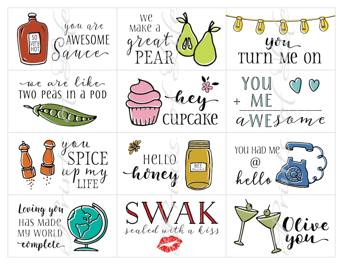 Love Notes for Spouse. Lunchbox Cards. Instant Download Printable PDF