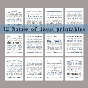 Set of 12 Names of Jesus prints. Christian artwork. Bible verse. Instant download. Home decor. DIY printable wall art. Scripture. God names. image 1