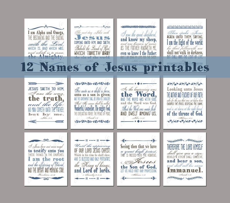 Set of 12 Names of Jesus prints. Christian artwork. Bible verse. Instant download. Home decor. DIY printable wall art. Scripture. God names. image 1