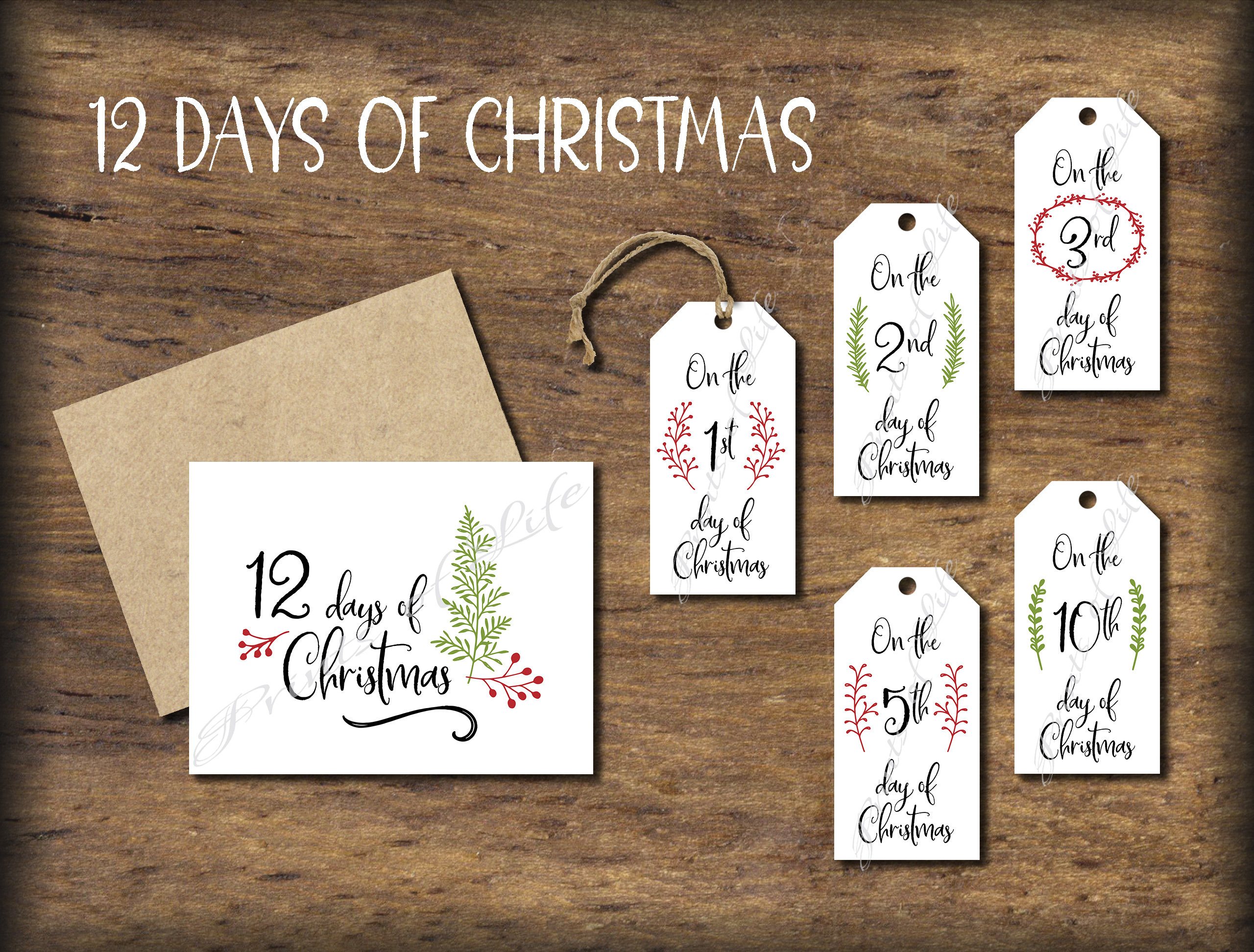 12 Days of Christmas Gift Tags & Card. Traditional. Instant Download ...