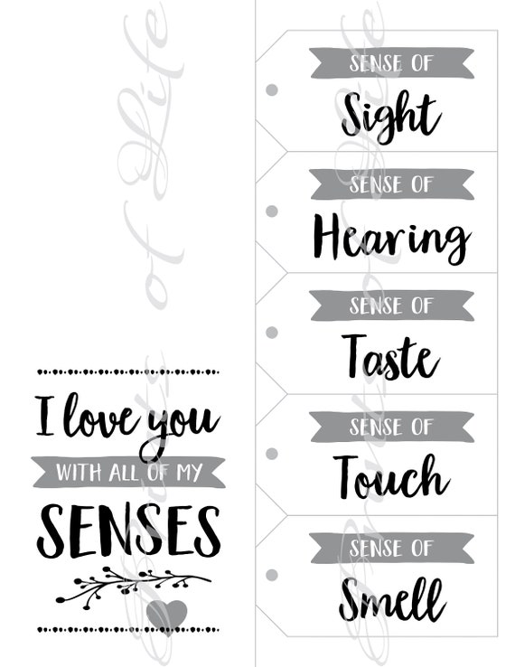 5 Senses Gift Tags & Card. Date Night Idea. Five Senses Instant Download  Printable. Birthday. Christmas Gift for Him Her. Valentine's Love. 