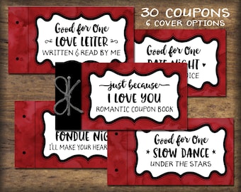 Romantic Coupon Book. Printable gift idea Instant download. Love vouchers. Mens Valentines day gift For him her husband wife spouse. Wedding