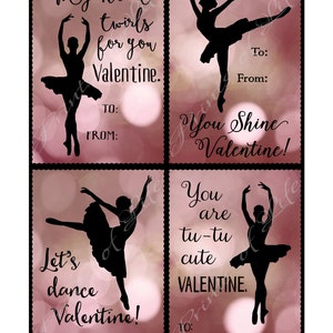 Ballerina Valentine's Day cards. For girls, teens, kids. Instant download printable dance cards. Classroom valentines. School valentine. kvc image 2