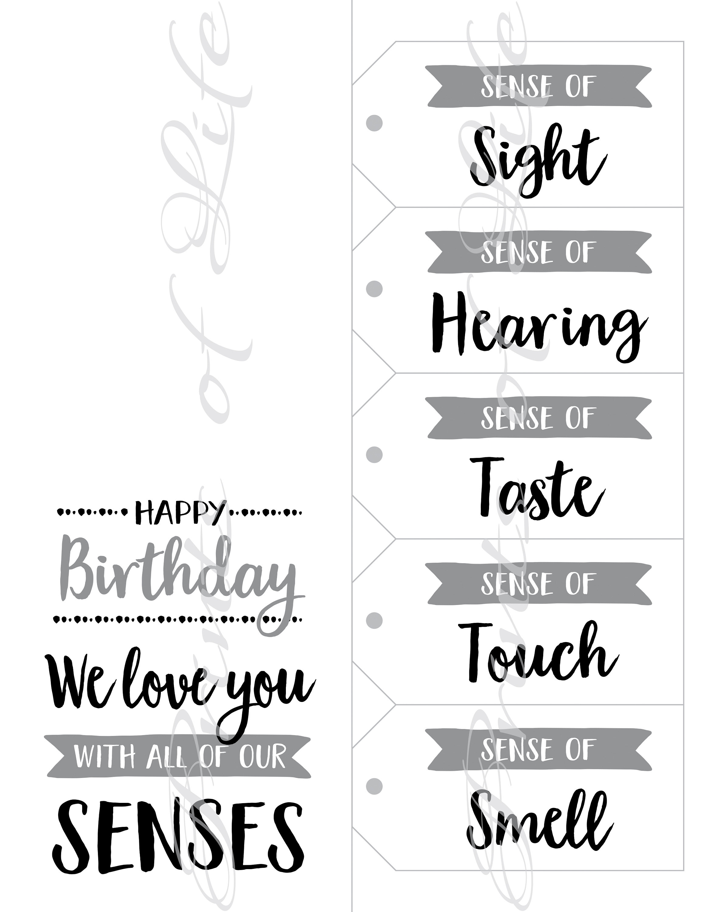 5 Senses Gift Tags & Birthday Card. Instant Download Printable. Five Senses  Gift for Child Kid Parent Friend Relative Son Daughter Children. 