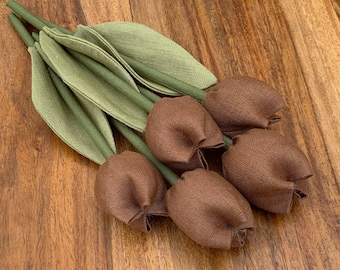 Cinnamon brown linen tulips