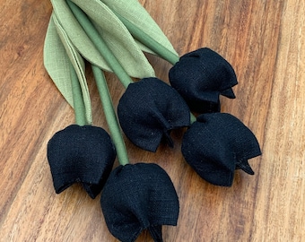 Black linen tulips