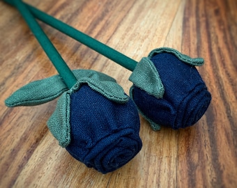 Single dark blue linen rose