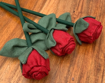 Single red linen roses