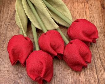 Red linen tulips