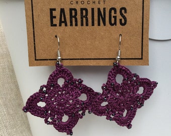 Beaded Large Royal Earrings (Deep Purple)