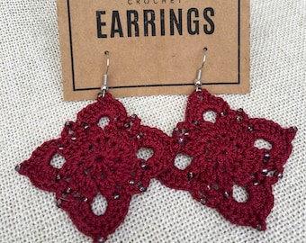 Beaded Large Royal Earrings (Deep Red)