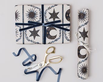 Moon Stars Luxury Gift Wrap | Floral Premium Eco Friendly Wrapping Paper | Birthday | Recyclable