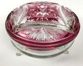 Vintage Candy Bowl with Deep Cut Glass Cranberry Lid