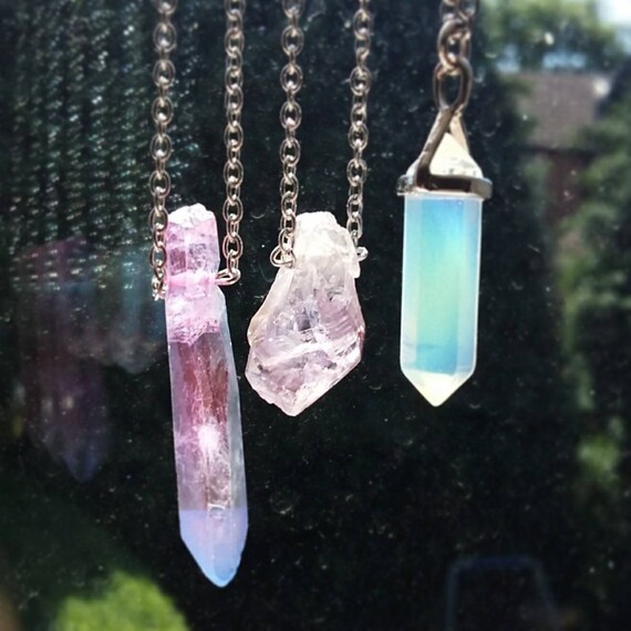 Rosa Cristal De Cuarzo Rosa Bala Piedra necklace-vintage Plata-jewellery-healing