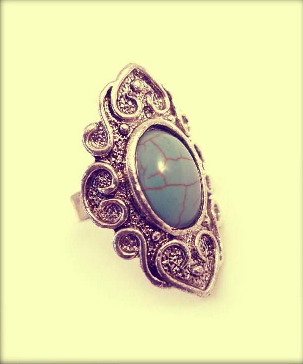 Aztec Bohemian Turquoise Stone Ring boho Vintage Silver | Etsy