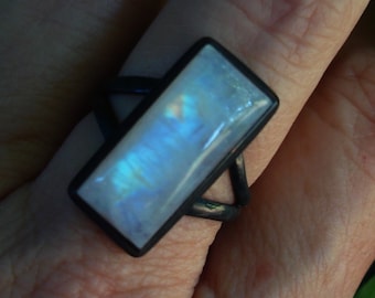 Moonstone ring size 8 1/2, oxidized sterling silver rings