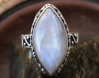 Moonstone ring size 8, blue moonstone sterling silver jewelry