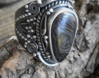 Black hematite ring size 6 1/4, oxidized sterling silver rings