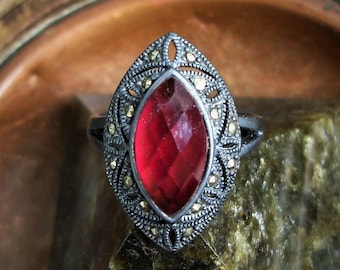 Markasit Ring Größe 7 3/4, oxidierte Sterling Silber Ringe, Gothic Schmuck