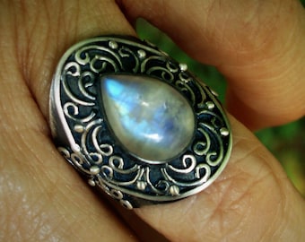 Moonstone ring size 8, oxidized sterling silver rings