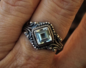 Light blue topaz rings size 7 3/4, oxidized sterling silver jewelry