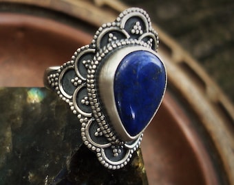 Blue lapis lazuli ring size 6, oxidized sterling silver rings