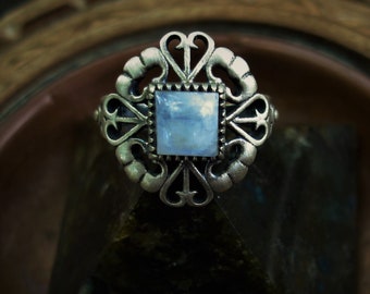 Moonstone ring size 7 1/2, oxidized sterling silver rings