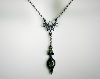 Goth Bar Chain Hand 3D Lariat Sterling Silver Necklace Milagro