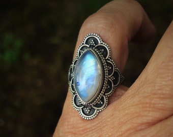 Moonstone ring size 5 3/4 ring, oxidized sterling silver rings, gift ideas for birthday